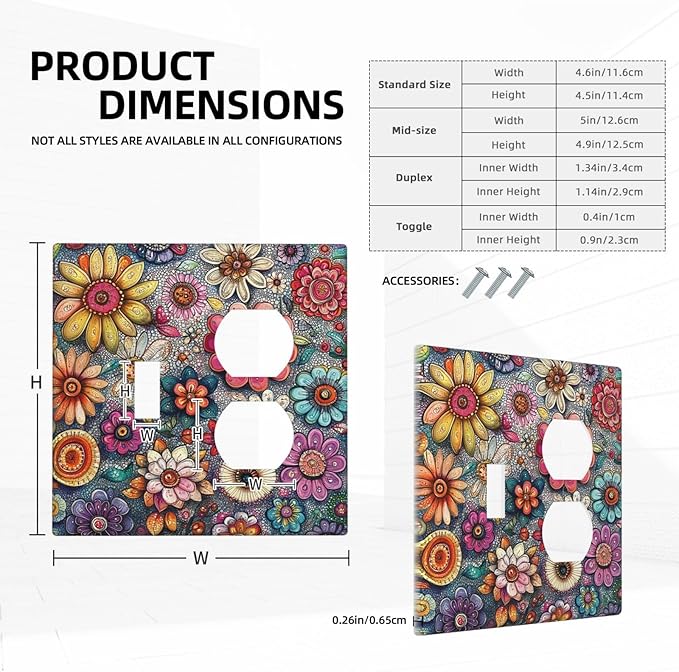 Wallplates Colorful Rainbow Pointillisme Flower 1 Toggle 1 Duplex Switch Plate Electrical Gfci Faceplate Decorative Light Switch Covers For Bed Room Home Decor