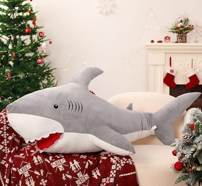 MorisMos 51inch Giant Shark Stuffed Animal, Large Shark Plush Toy Pillow Gift for Kids, Girlfriend, Gray
