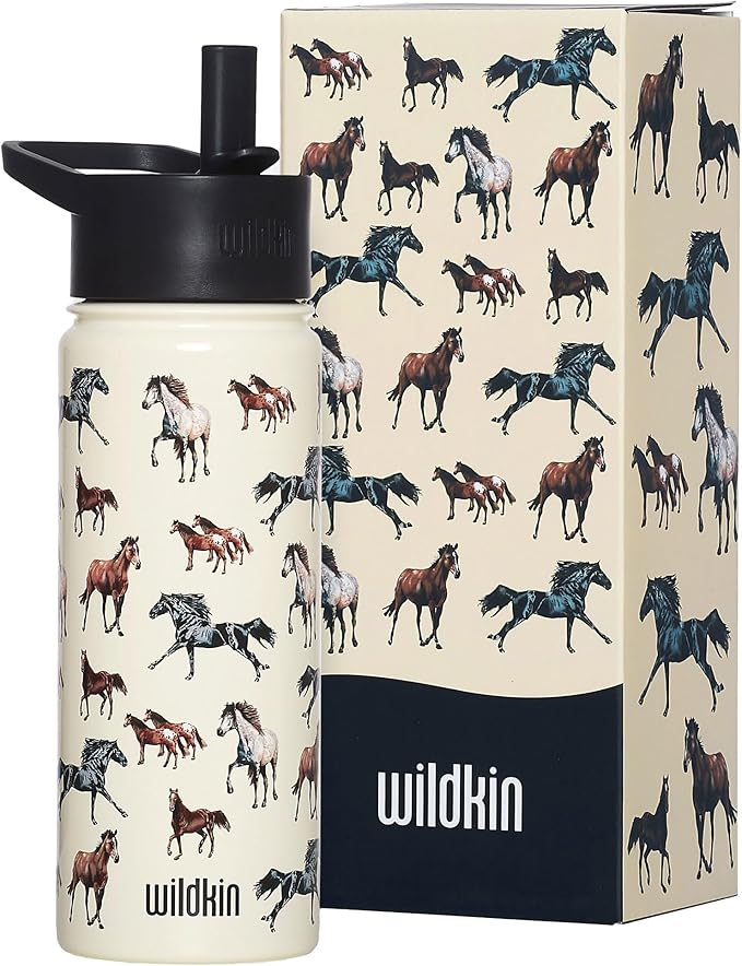 Wildkin Kids 18oz Stainless Steel Water Bottle – BPA-Free, Leakproof, Insulated, Easy-Clean - Horse Dreams