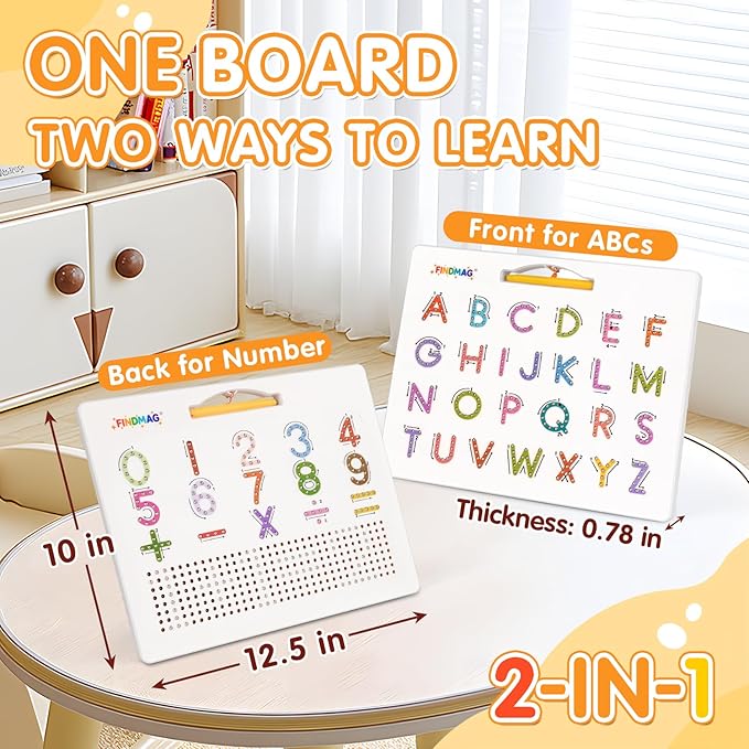 FINDMAG Magnetic Alphabet Board, 2 in 1 Magnetic Letter Drawing Board for Toddler, Double Sided Letter Tracing Boards Preschool Handwriting Learning Tools, Reusable Educational Learning Gifts for Kids