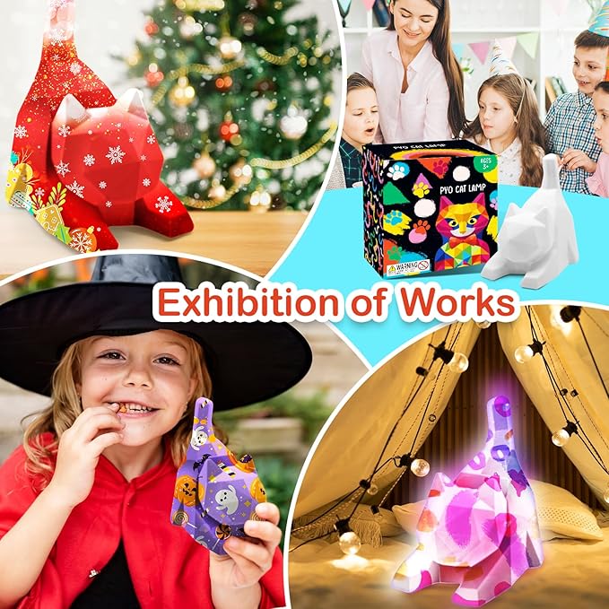 Goody King Paint Your Own Lie Cat Lamp Kit, DIY Cat Crafts Night Light, Arts & Crafts for Kids Ages 8-12, Painting Kit for Girls Boys Age 4 5 6 7 8+, Cat Birthday Gift for Kids Ages 3 4 5 6 7 8+