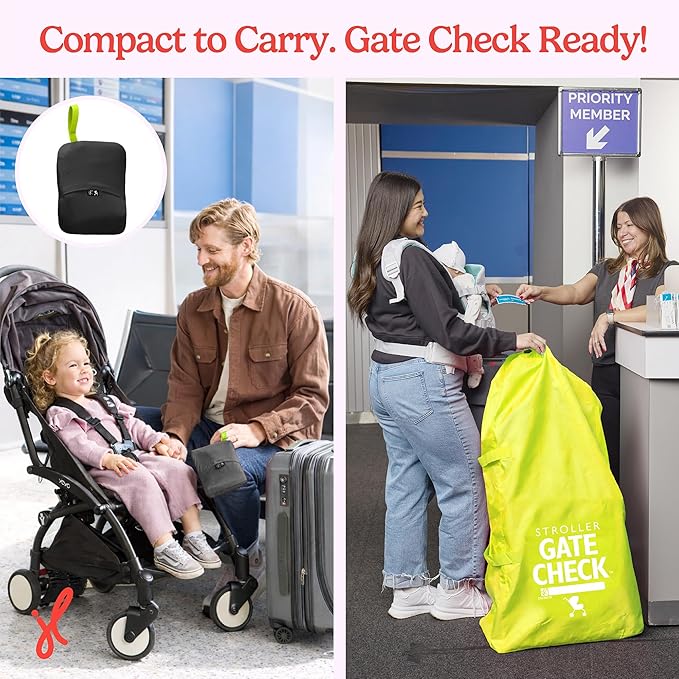 J.L. Childress Gate Check Bag for Single & Some Double Strollers - Travel Bag for Airplane, Fits Most Standard Baby Strollers, Airport Accessories Gate Check, Flying Essentials - Neon Yellow