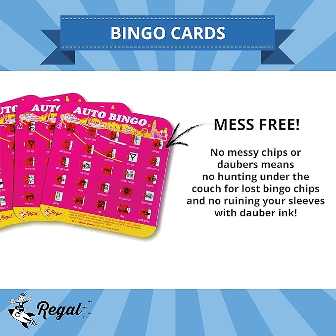 Regal Games Finger-Tip Shutter Bingo Cards with Sliding Windows - Auto Bingo Game Set - Travel Game for Adults & Kids - Reusable, No Chips & Daubers Needed - 4 Packs - Pink