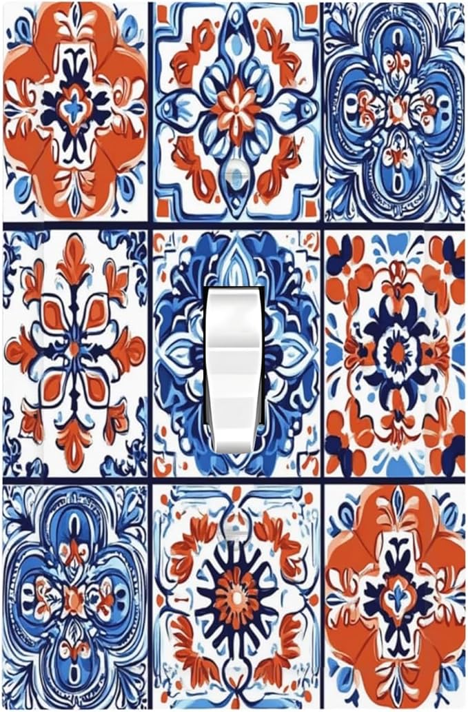 Decorative Light Switch Cover Colorful Talavera Mexican Tile 1 Gang Single Toggle Device Electrical Faceplate Switchplates Decorator Outlet Wall Plate For Bathroom Kitchen Decor