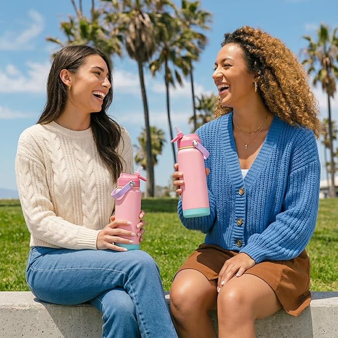 Fijinhom 18oz Insulated Stainless Steel Water Bottle, Wide Mouth Double Wall Vacuum, Silicone Straw, Sweat & Leak Proof, BPA Free Insulated Water Flask for Travel, Keep Cold 24h Hot 12h, Cherry