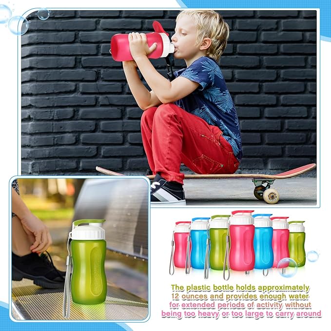 Domensi 36 Pack 12 oz Kids Plastic Water Bottles Reusable Plastic Sports Water Bottles Wide Mouth Leak Proof Lightweight for Boys Girls Child Toddler to School Travel Camping, DIY Gift