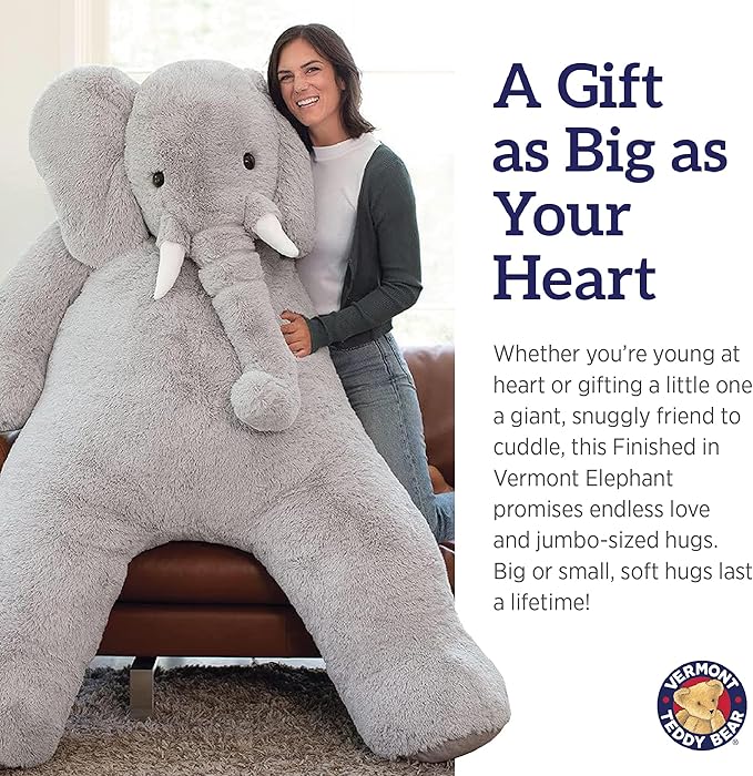 Vermont Teddy Bear Giant Elephant Stuffed Animal | 6 Foot Elephant Plush Toy | Collectible Plushies from Giant Cuddle Collection for Kids and Adults | Crafted in the USA