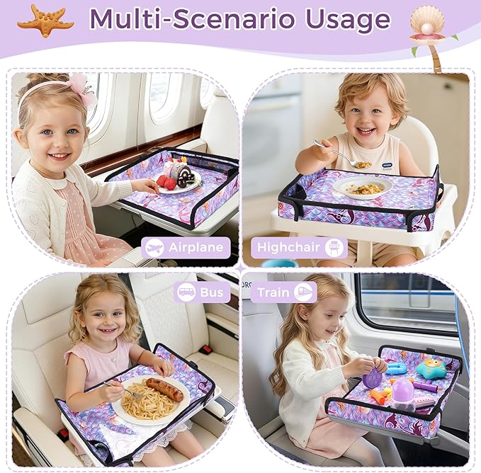 COOLBEBE Airplane Tray Table Cover Foldable Travel Tray Cover for Toddlers 1-3 Universal Fit for Airplane, Car Seat, High Chair Machine Washable, Mermaid