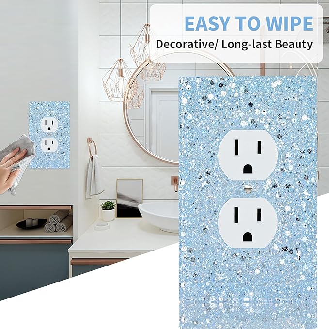Blue Glitter Outlet Covers - Sparkling Wall Plate 5.1"x3.15", Unique Gift for Her, Housewarming, Birthday, Home Decor,Single Duplex