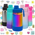 CHILLOUT LIFE 12 oz Kids Insulated Water Bottle for School with Leakproof Spout Lid and Cute Waterproof Stickers, Personalized Stainless Steel Thermos Flask Metal Water Bottle, Dishwasher Safe Color