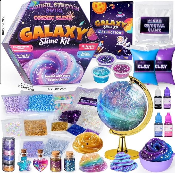 Galaxy Slime Kit for Girls, Globe and Magic Potion Kits, Clear Crystal/Butter/Glow-in-the Dark Slime Making Kit, Christmas Birthday Party Favors Toys for Kids Girls Boys 7 8 9 10 11 12