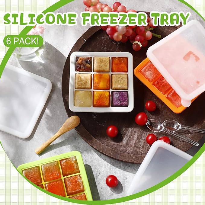 Rtteri Silicone Baby Food Freezer Storage Containers Tray with Lids Breast Milk Freezer Containers for Baby Food Fruit Purees