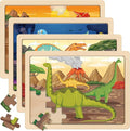SYNARRY Large Dinosaur Wooden Puzzles for Kids 4 in 1 Gift Box(12.2 * 9.4 in), Jigsaw Puzzles for Kids Ages 4-6, Wood Puzzles for Kids Ages 3-5, Dinosaur Toys Easter Basket Stuffers Gifts for Kids