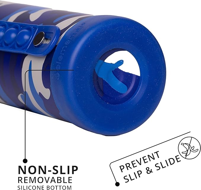 Elemental Iconic Kids Water Bottle for School - 100% Leak-Proof Insulated Water Bottles with Straw Lid & Pop-It Handle for Boys & Girls - Triple-Wall Insulated & BPA-Free, 14oz - Blue Camo