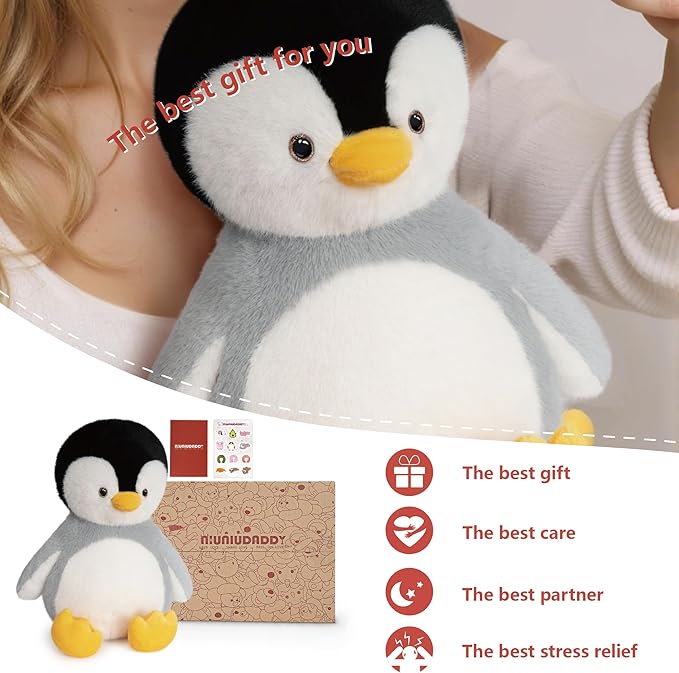 Niuniu Daddy 14" | 3.5 Pound Penguin Weighted Stuffed Animals for Kids Adults, Giant Stuffed Penguin Pillowfort Plush Toys, Cute Baby Body Pillow for Presents Birthday Holiday Christmas