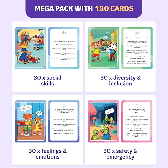 Who What Why Mega Pack Conversation Cards for Kids – Counseling & Speech Therapy Materials with 120 Picture Cards & Wh Questions – Speech Delay Learning Game – Therapeutic Counselors Play Tool Ages 4+