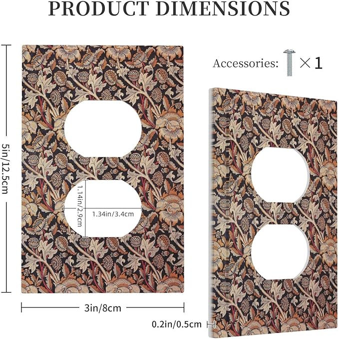 Outlet Covers Vintage William Morris Floral Plants 1 Gang Duplex Light Switch Cover Electrical Receptacle Faceplate Wall Plate Decorative Switch Plates for Bedroom living Room Decor