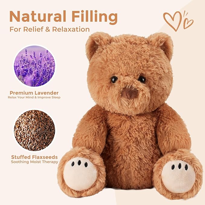Teddy Bear Microwavable Weighted Stuffed Animals for Kids,Heating Pads Plush Bear for Period Cramps, Lavender Scented Hot&Cold Use Comforts Stress&Pain, Cozy Toy Gifts for Gils Boys Adults