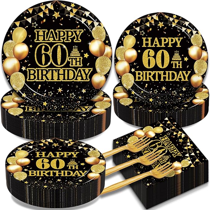 Kepeel 200Pcs 60th Birthday Party Tableware Set, Back in 1966 Birthday Party Decorations Supplies for Men Women Cheers to 60 Years Disposable Paper Plates Napkins Forks Favors, Serve 50