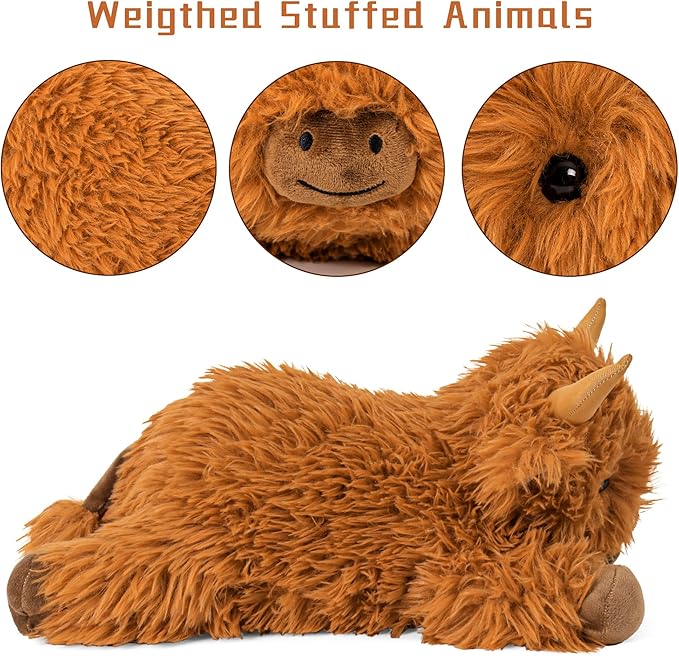 Wepop 5lbs Highland Cow Weighted Stuffed Animals, 22in Giant Highland Cow Gift Plush Toy,Adorable Stuffed Animal for Kids and Adults Highland Cattle Plushie Pillow Decor