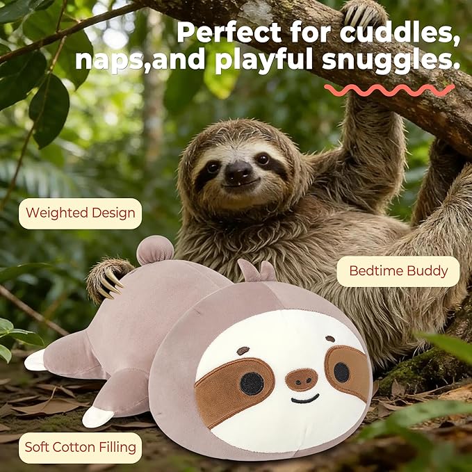 Onsoyours Original Weighted Sloth Plush, Cute Hugging Sloth Weighted Stuffed Animal, Soft Collectible Plushies Pillow Toy Gift for Kids & Adults (9.8", 1.0Lbs)