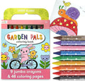 Ooly Travel Art Kit with 9 Jumbo Crayons, 48 Themed Coloring Pages & Case for Easy Traveling Art Creation, Perfect Airplane & Road Trip Activities for Kids - Garden Pals