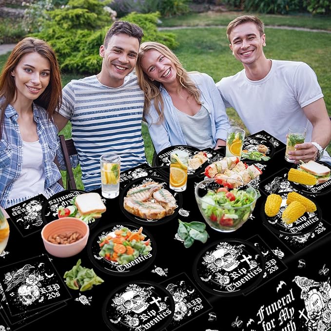 Death to My 20s Party Supplies Serves 24 Rip To My 20s Birthday Decorations Party Paper Plates Napkins 30th Birthday Disposable Tablecloth Set Tableware Kit for My Youth Funeral Party