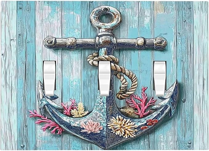 Decorative Switch Plates Anchor Coastal Beach Nautical Coral 3 Gang Wall Plate Triple Toggle Light Switch Cover Faceplate Electrical Wall Panels For Farmhouse Cabin Decor