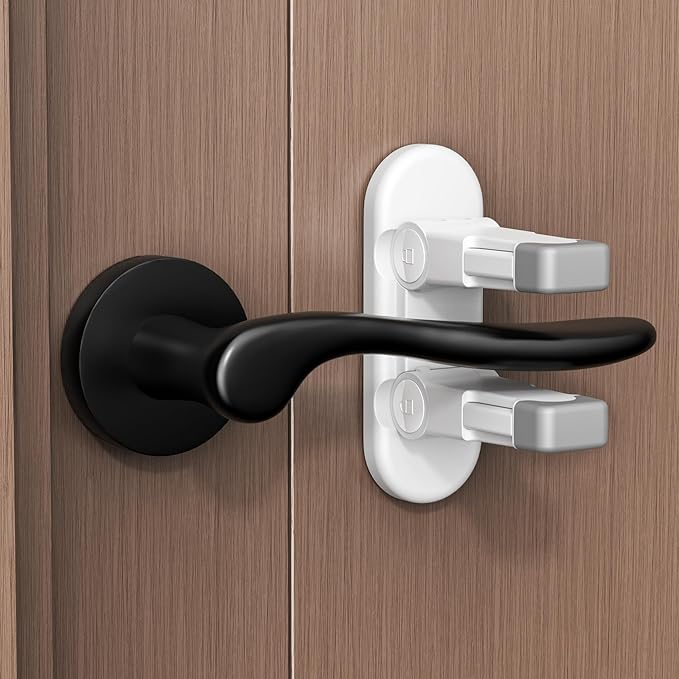 Door Lever Locks for Kids Safety, Strong 3M Adhesive Baby Proofing Door Handle Locks, Durable ABS Child Locks for Doors, Windows, Faucets, No Tools Needed or Drill (White-2Pack)