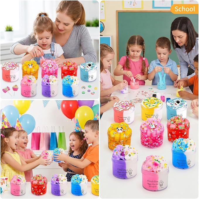9 Pack Axolotl Slime Kit, with 3 Jelly Cube Crunchy Slime 3 Cloud Slime 3 Butter Slime, for Girls and Boys Party Favors, Stress Relief Toy for Kids, School Education