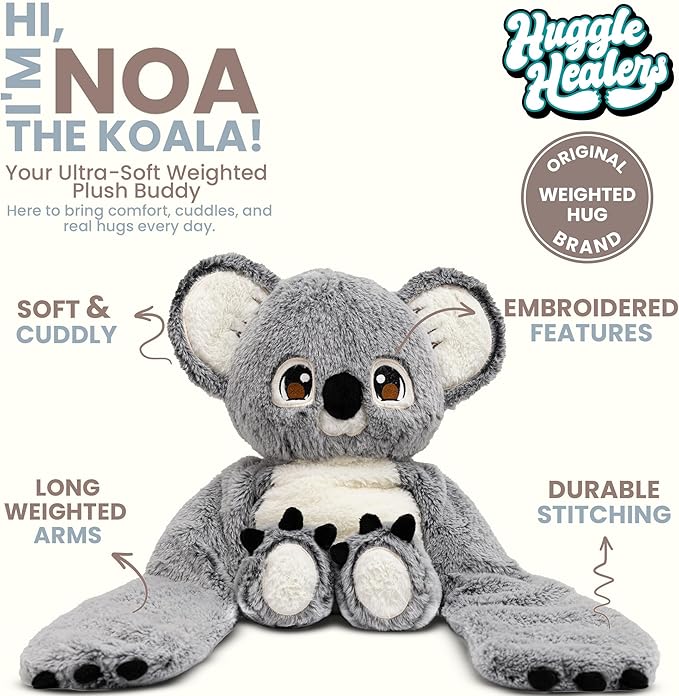 Huggle Healers Weighted Stuffed Animals for Adults, Teens and Kids - 36 Inch Long Plush Arms Grey Stuffed Animal for Hugs - 4.5lb Koala Plushies - Noa Koala
