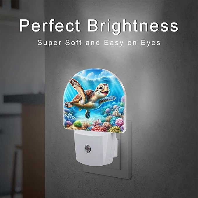 Cute Sea Turtle Night Light for Kids,Smile Turtle and Colorful Corals Plug in Night Light with Dusk to Dawn Sensor, 0.5w Energy Saving Nightlight for Hallway Stairway Kitchen Bedroom