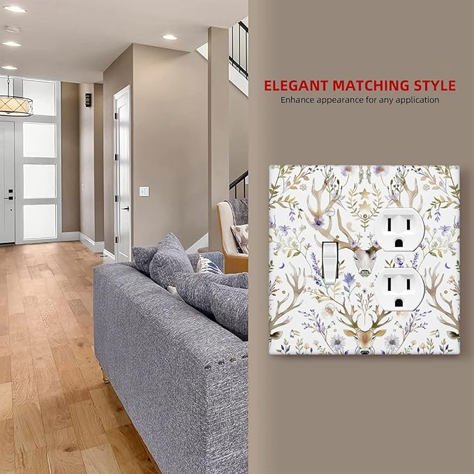 Wallplates Gothic Retro Floral Damask Elk Wild Flower 1 Toggle 1 Duplex Switch Plate Electrical Gfci Faceplate Decorative Light Switch Covers For Bed Room Living Room Decor