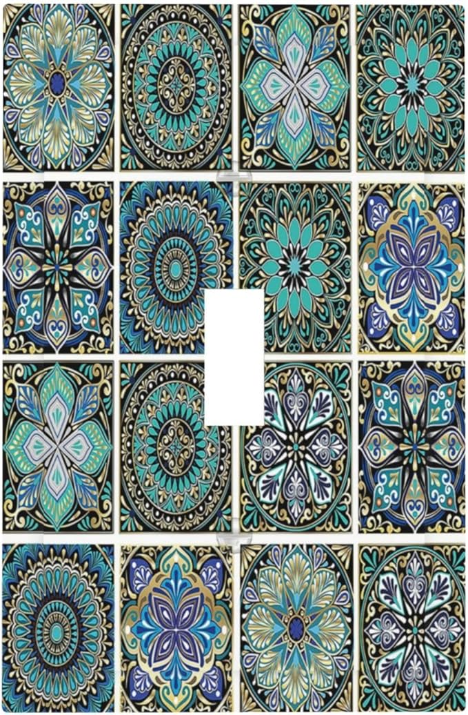 Decorative Light Switch Cover Mandala Decorative Rustic Vintage Turquoise Pattern 1 Gang Single Toggle Device Electrical Faceplate Switchplates Decorator Outlet Wall Plate for Bedroom Bathroom