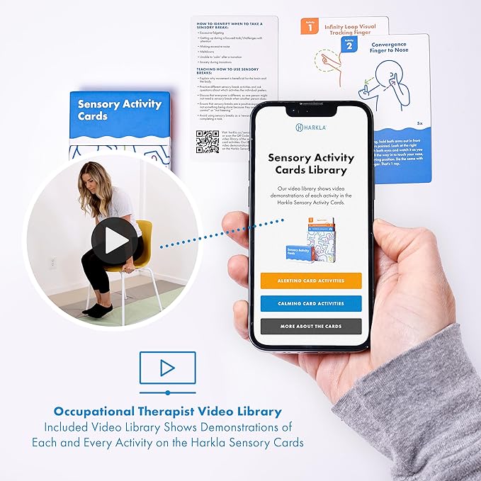 Harkla Sensory Activity Cards – 60 Therapist-Designed Brain Breaks for Kids | 30 Double-Sided 3 x 5 Cards | No-Prep Self Regulation Tool for Focus, Energy & Calm | Classroom & Sensory Kit