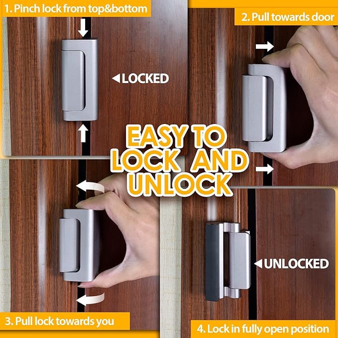 Door Reinforcement Lock Home Security - Door Locks for Kids Safety Childproof Door Latch Guard with 3" Stop Withstand 800 lbs Inward Swinging Front Door Upgrade Night Lock Prevent Unauthorized Entry