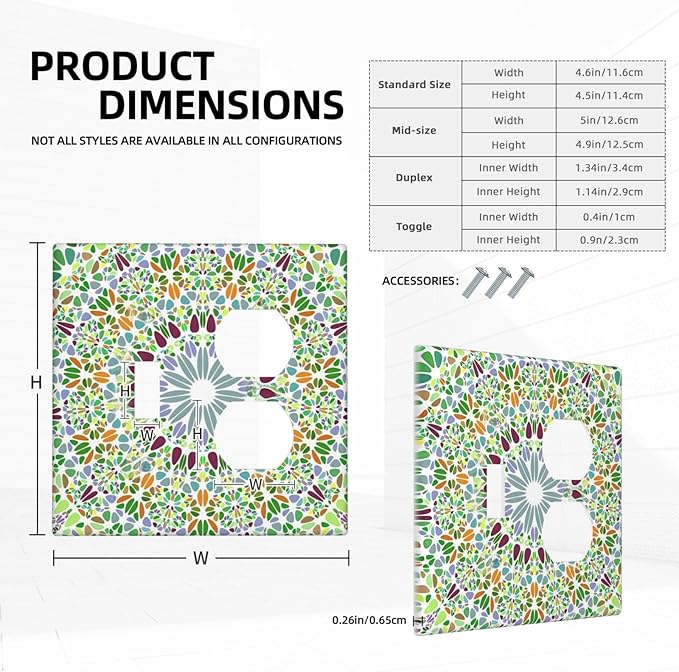 Mandala Flower Abstract Round Mosaic Floral Wallplates 1 Toggle 1 Duplex Switch Plate Electrical GFCI Faceplate Decorative Light Switch Covers for Bedroom Living Room Decor