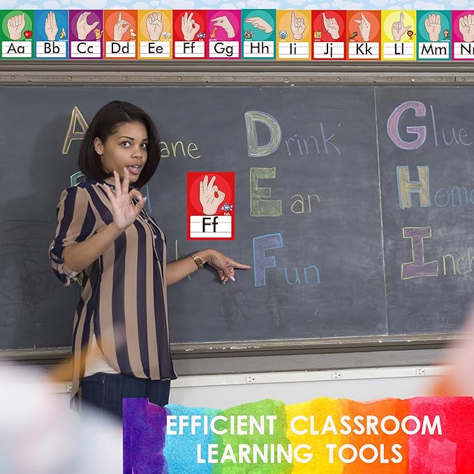 36 Pieces ASL Alphabet Line Bulletin Board Set ABC Number Sign Language Flash Cards Wall Decorations for Pre-School Kindergarten Elementary Classroom Nursery Homeschool (Bright Colors)