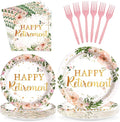 96Pcs Wildflower Retirement Party Decorations for Women Pink Gold Floral Teacher Retirement Plates and Napkins Sets Lady's Retired Decoration Favor for Goodbye Going Away Just Retired Party Serve 24