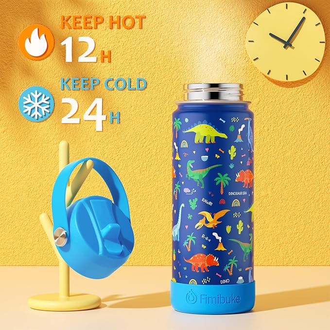 Fimibuke Kids Insulated Water Bottle, 18oz BPA FREE Kids Cup with Straw Double Wall Vacuum Tumbler 18/8 Stainless Steel Leak Proof Toddler Water Bottle for School Boys Girls (2 Pack, Rainbow/Mermaid)