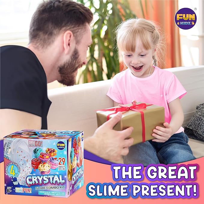 4 LB Huge Glassy Clear Slime Bucket Toy for Kids, FunKidz 64 FL OZ Premade Big Crystal Slime Pack Gift with 29 Sets Add-ins Jumbo Slime Kit for Girls Boys Party Present