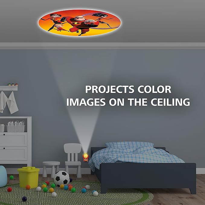 Projectables Incredibles 2 LED Night Light, Plug-in, Dusk-to-Dawn Sensor, Elastagirl, Violet, Dash, Jack-Jack, Project Image on Ceiling, Wall, or Floor, Ideal for Bedroom, Nursery, Bathroom, 41247