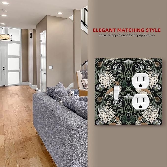 Wallplates William Morris Vintage Floral Plants And Birds 1 Toggle 1 Duplex Switch Plate Electrical GFCI Faceplate Decorative Light Switch Covers for Bedroom Home Decor