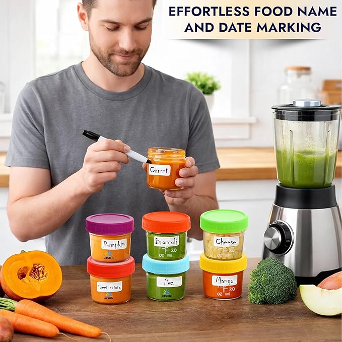 ARSUK 4 oz Glass Food Storage Containers with Screw Lids (12 Pack) - Small Glass Jars for Sauces, Spices, and Meal Prep - Reusable, Dishwasher, Microwave, Fridge, and Freezer Safe