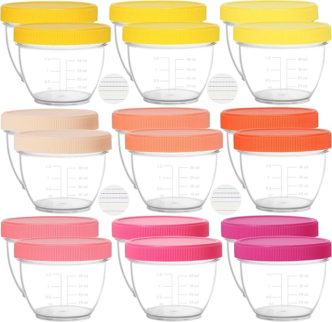 Youngever 18 Sets Baby Food Storage, 2 Ounce Baby Food Containers with Lids, 9 Pink Colors, with Lids Labels