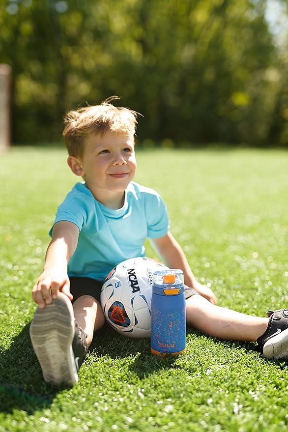 ZULU Kids Flex 12oz Stainless Steel Insulated Water Bottle, Toddler Cup with Silicone Spout, Leak-Proof Locking Flip Lid and Carry Loop for School Backpack, Lunchbox, and Outdoor Sports, Blue