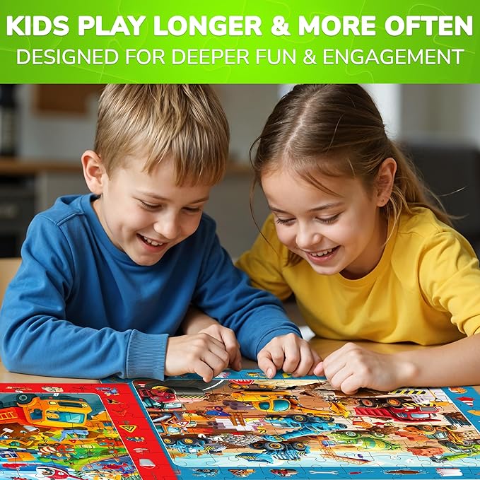 QUOKKA 100 Piece Puzzles for Kids Ages 4-6 – 4xSET Jigsaw Puzzles for Kids Ages 6-8 – Educational Search & Find Game with Animals, Cars for Childrens 5-8 – Toddler Learning Toy Gift for Boys and Girls