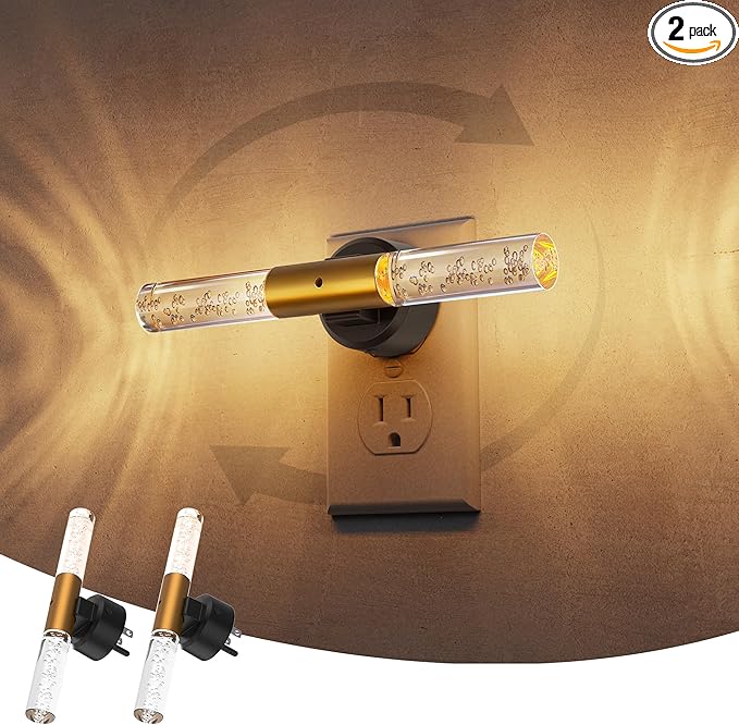L LOHAS LED Night Light, Rotating Night Lights Plug into Wall, Light Sensor, Soft White 3 Level Dimmable LED Nightlight Plug in, Acrylic Bubble Mini Light for Bedroom Bathroom Hallway Adults, 2 Pack