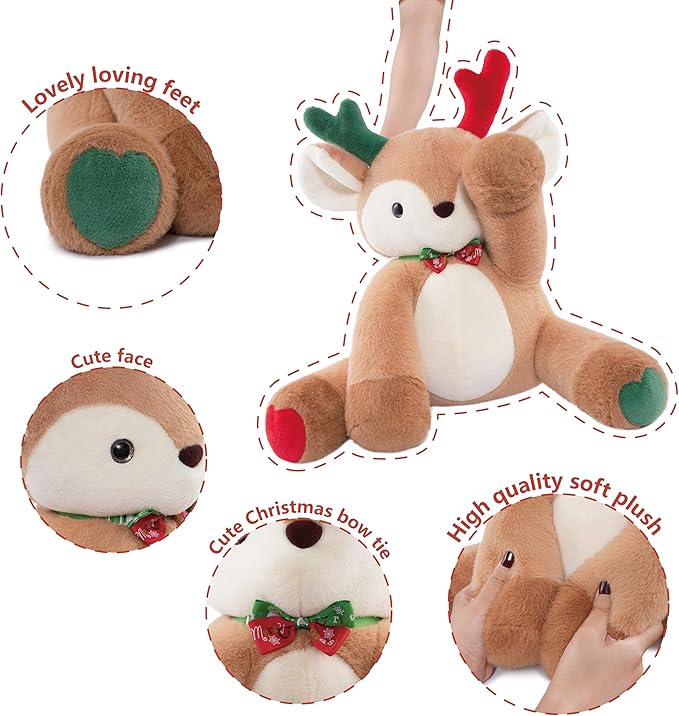 Niuniu Daddy 14" | 3.5 Pound Deer Weighted Stuffed Animals, Heavy Moose Sleeping Plush Toys for Kids Adults, Weighted Beads for Stuffed Animal Body Pillow for Cuddling Gift Birthday Christmas Holiday