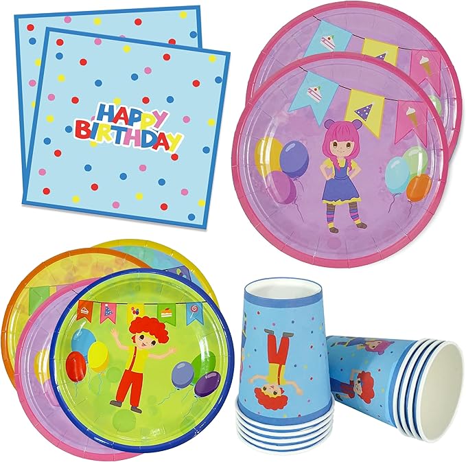 Kitchen ELEAR 103 PCS Birthday Plates Napkins Tableware My Name is Chicky Birthday Party Supplies for Boys Girls Kids for 20 Guests plus Extra 20 purple Big plates with a picture of a girl